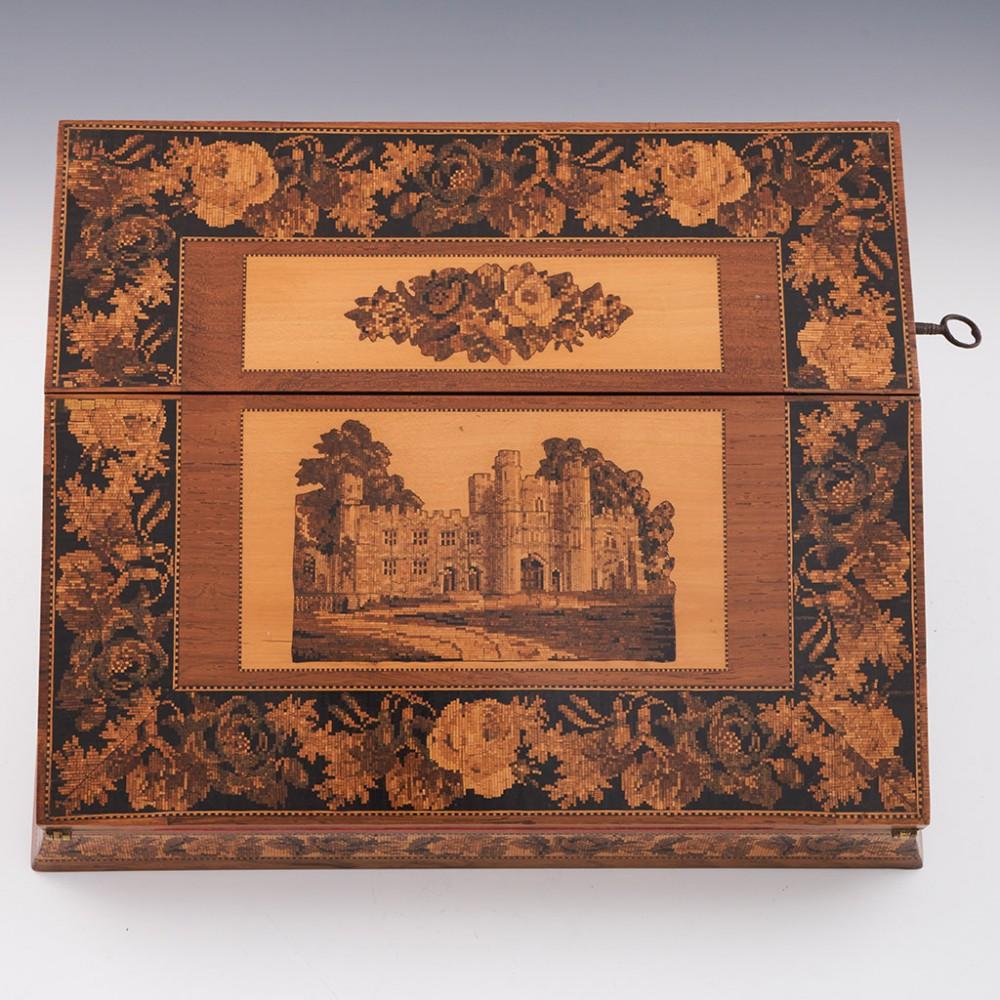 Tunbridge Ware - A Writing Slope Box Depicting Battle Abbey Gatehouse, c1870 For Sale 1
