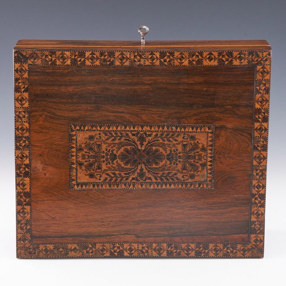 Rosewood Tunbridge Ware - An Early Writing Slope with Geometric Designs, c1835 For Sale