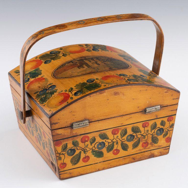 Early 19th Century Tunbridge Ware Box – Swing Handled George Wise Label c1815 For Sale
