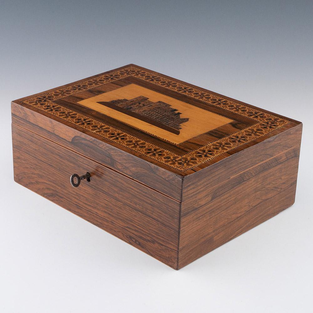 Mid-19th Century Tunbridge Ware Box with Image of Tonbridge Castle c1840 For Sale