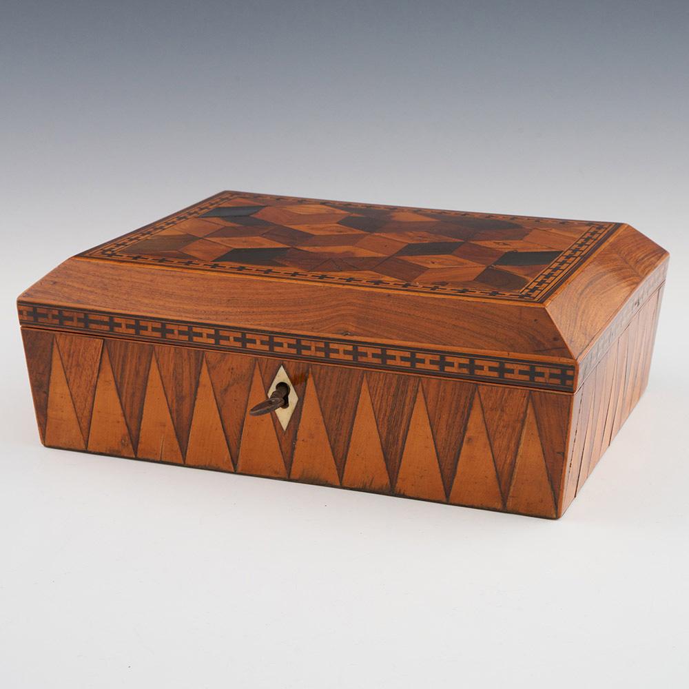 Victorian Tunbridge Ware Box with Perspective Cubes c1840 For Sale