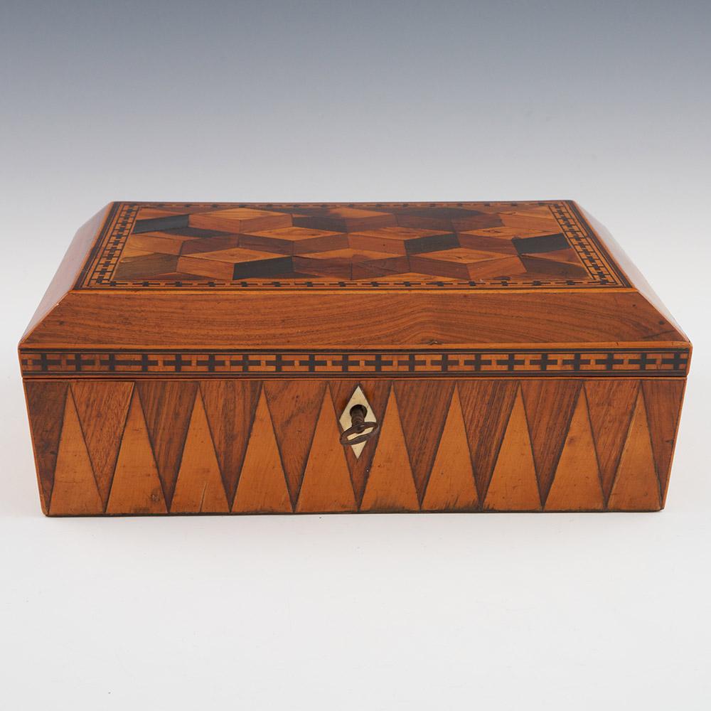 British Tunbridge Ware Box with Perspective Cubes c1840 For Sale