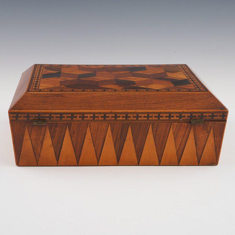 Mid-19th Century Tunbridge Ware Box with Perspective Cubes c1840 For Sale
