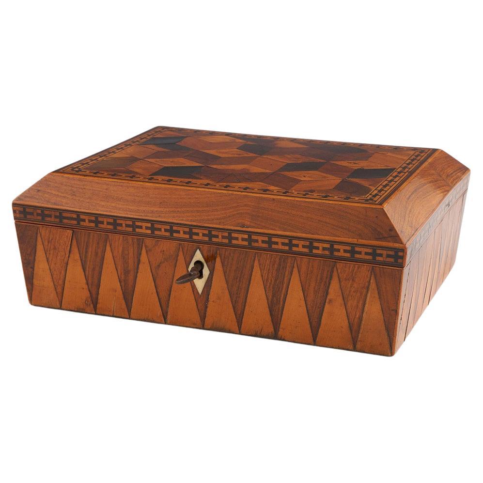 Caja de Tunbridge Ware con cubos en perspectiva c1840