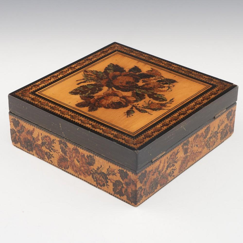 English Tunbridge Ware Handkerchief Box Edmund Nye, circa 1860 For Sale