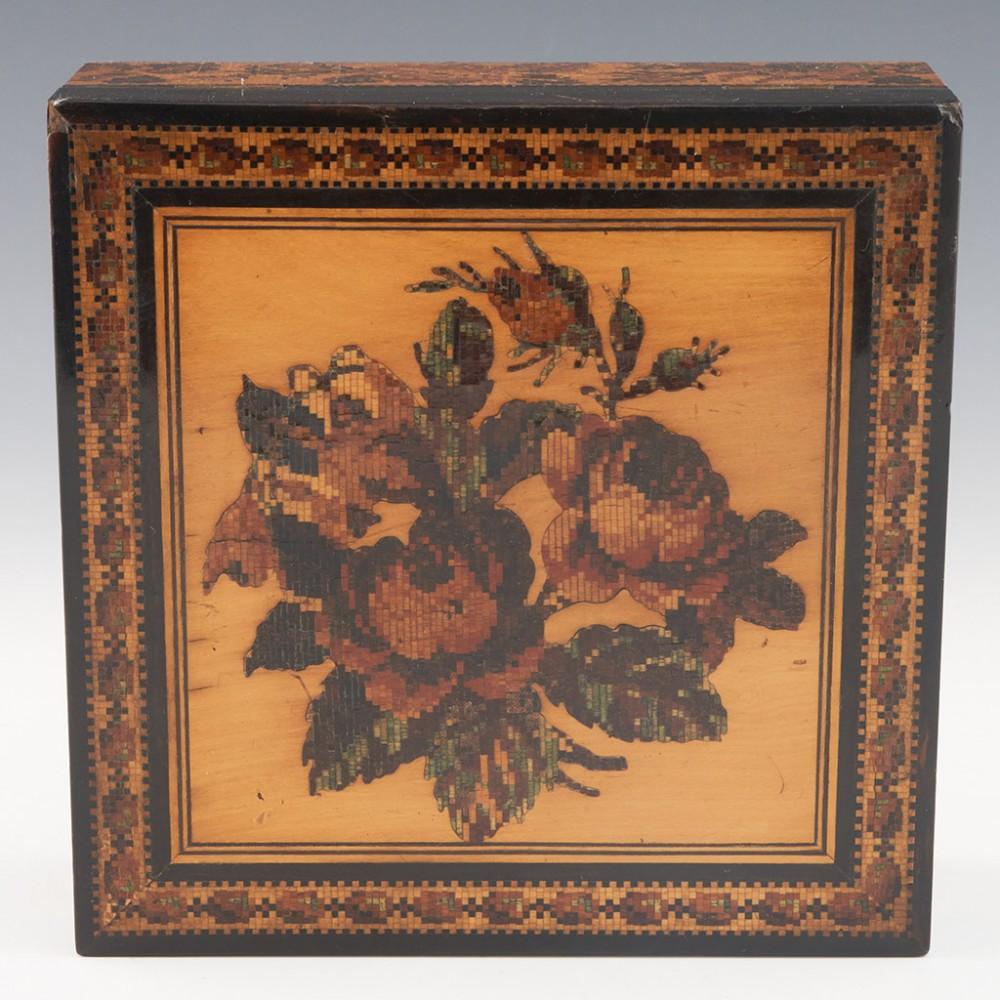 Porcelain Tunbridge Ware Handkerchief Box Edmund Nye, circa 1860 For Sale