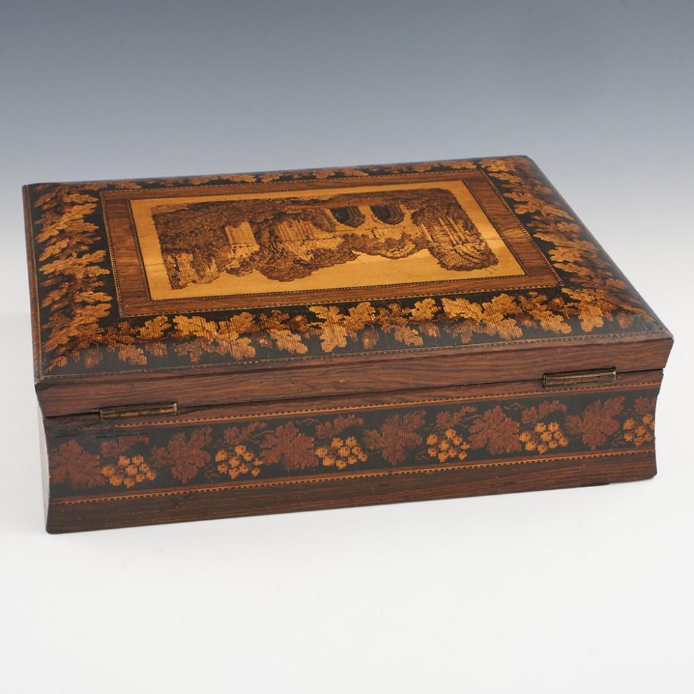 Mid-19th Century Tunbridge Ware Games Box Depicting Bayham Abbey c1865 For Sale