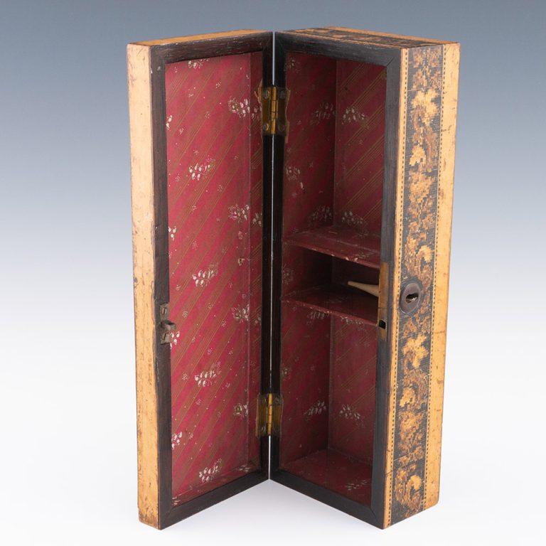 British Tunbridge Ware Games Box with Cribbage Board by Childs c1860