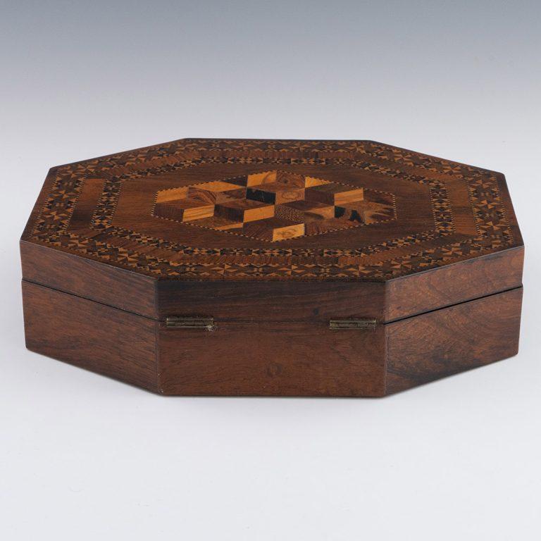 Mid-19th Century Tunbridge Ware Games Box with Cubework c1840 For Sale