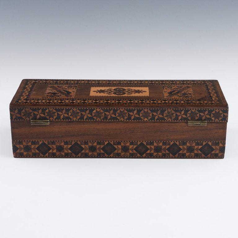 British Tunbridge Ware Glove Box Attributable to Burrows c1845 For Sale