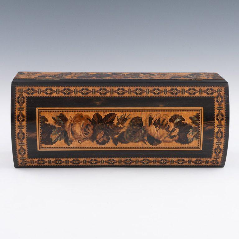 Wood Tunbridge Ware Glove Box by Thomas Barton c1870 For Sale