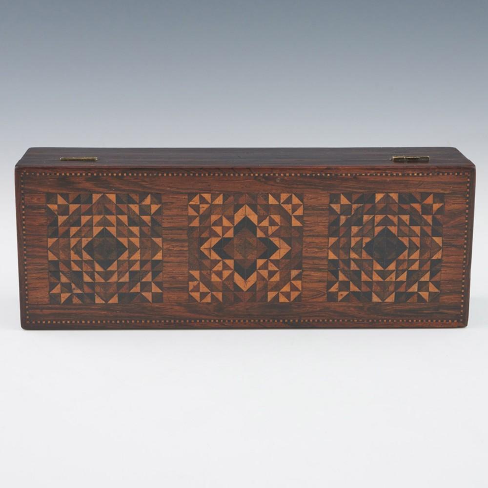 Wood Tunbridge Ware Glove Box c1840 For Sale