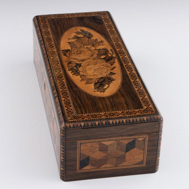 Victorian Tunbridge Ware Glove Box Probably by Wise c1860 For Sale