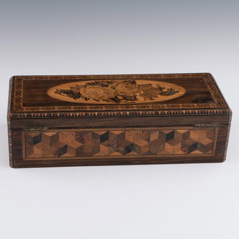 British Tunbridge Ware Glove Box Probably by Wise c1860 For Sale