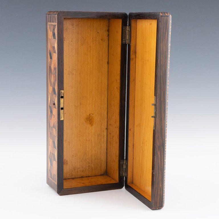 Wood Tunbridge Ware Glove Box Probably by Wise c1860 For Sale