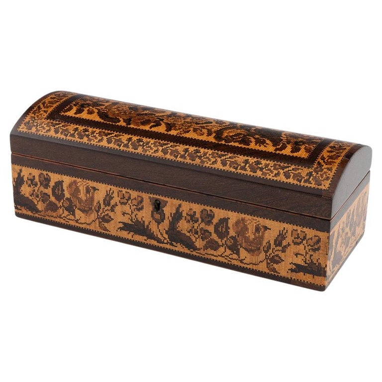 Tunbridge Ware Glove Box with Floral Mosaic c1870