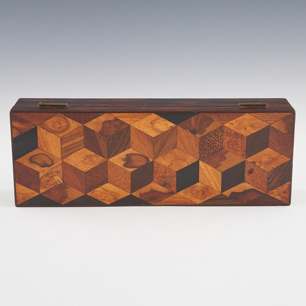 Wood Tunbridge Ware Glove Box with Perspective Cubes c1825 For Sale