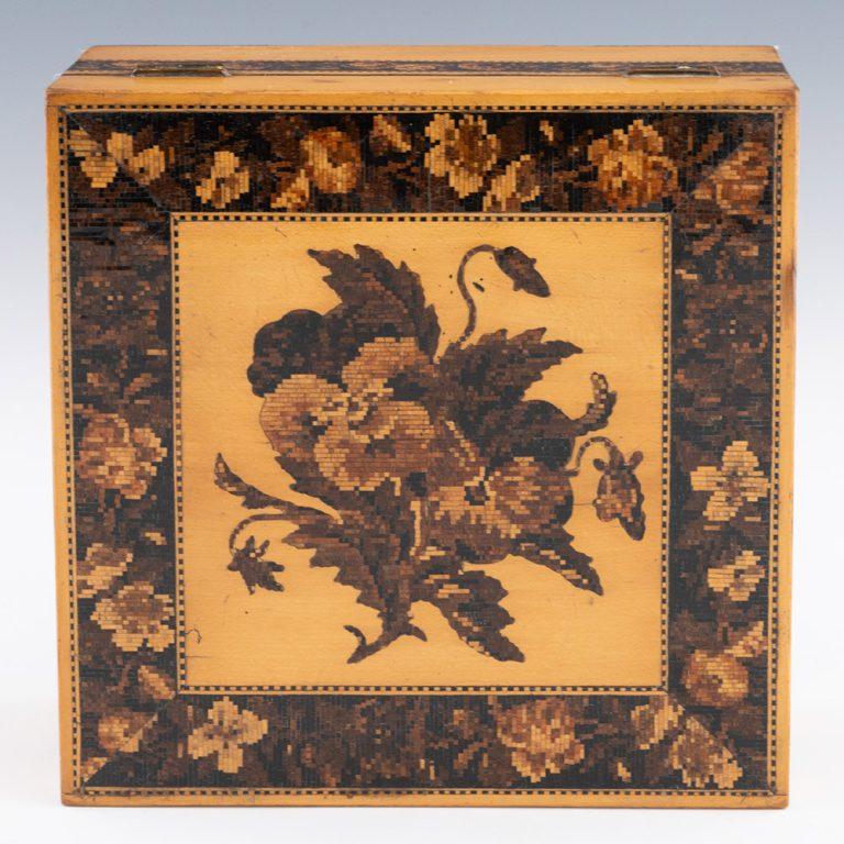 Wood Tunbridge Ware Handkerchief Box George Wise Jnr c1860 For Sale