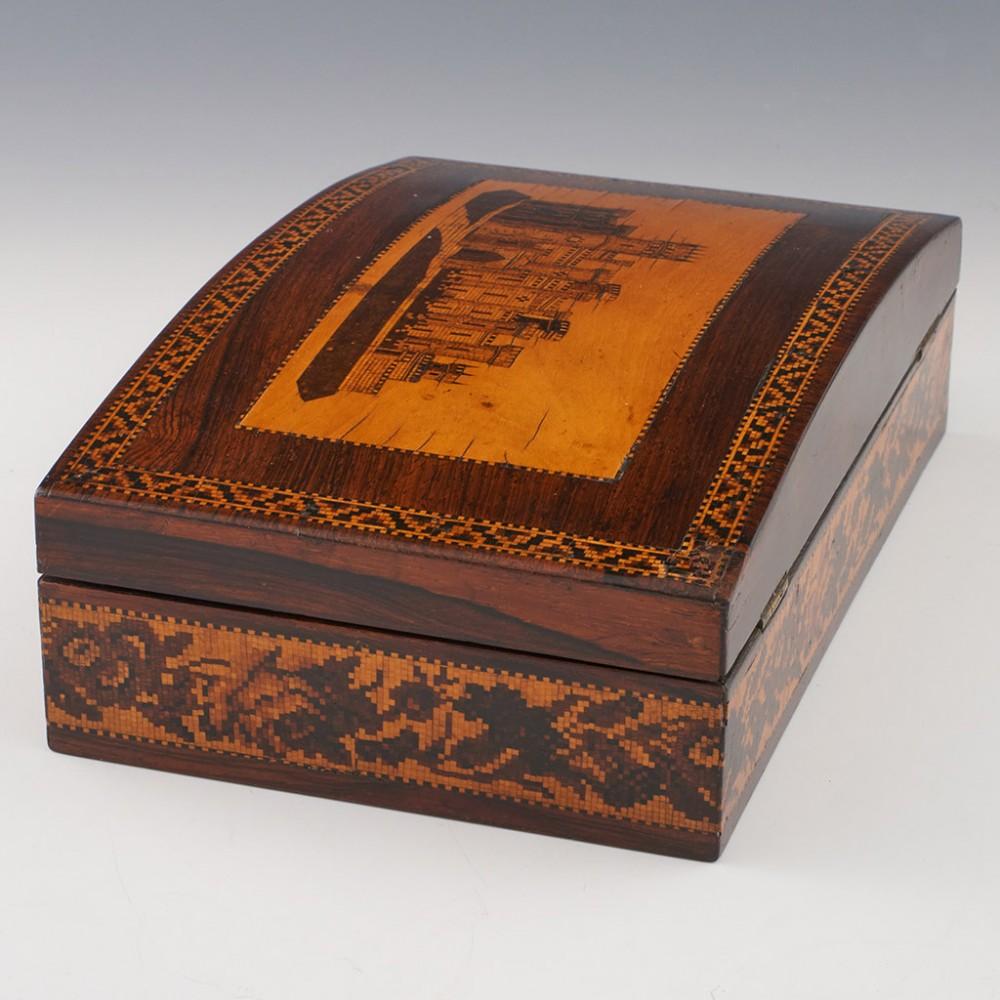 Victorian Tunbridge Ware Jewellery Box Featuring Eridge Castle c1850 For Sale