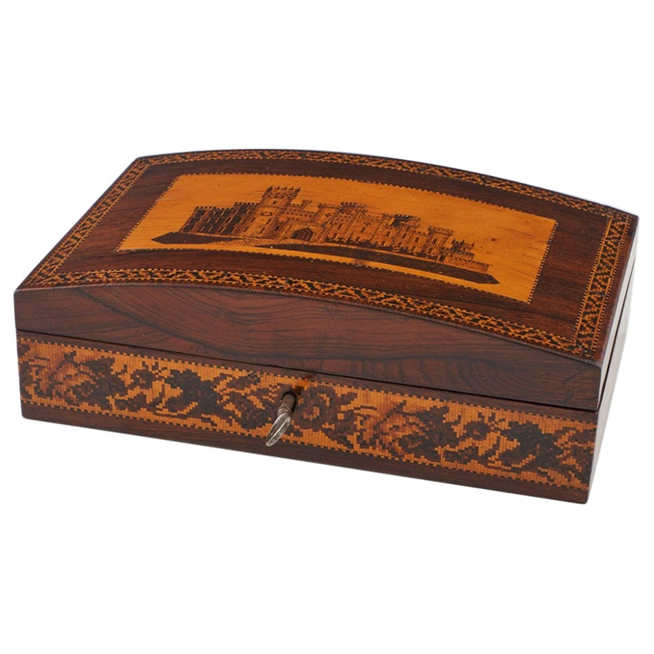 Scatola per gioielli di Tunbridge Ware con il castello di Eridge, 1850 ca.
