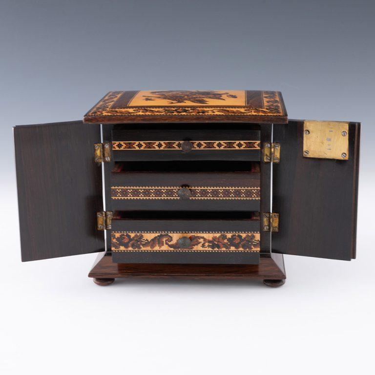 Tunbridge Ware Jewellery Cabinet with Floral Mosaic c1870 In Good Condition For Sale In Tunbridge Wells, GB