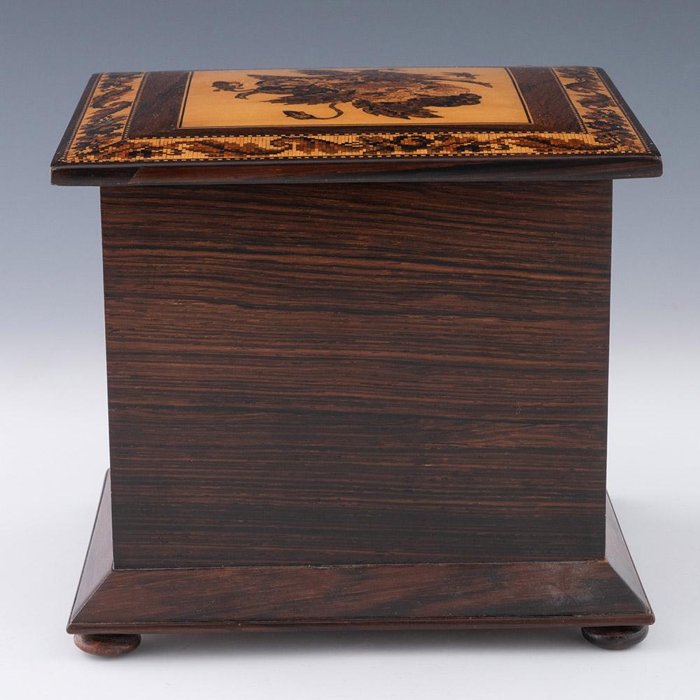 Wood Tunbridge Ware Jewellery Cabinet with Floral Mosaic c1870 For Sale