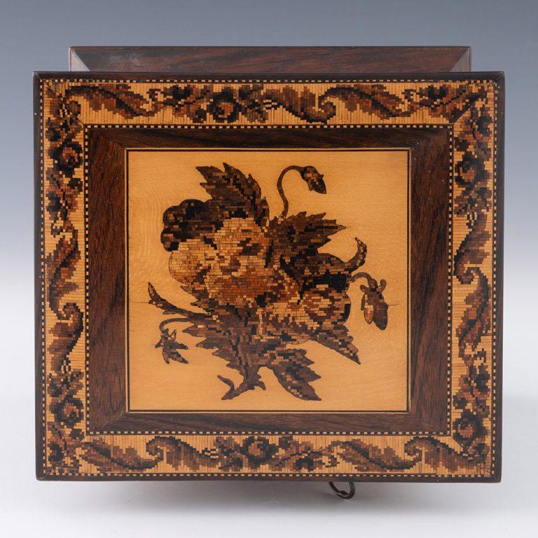 Tunbridge Ware Jewellery Cabinet with Floral Mosaic c1870 For Sale 2