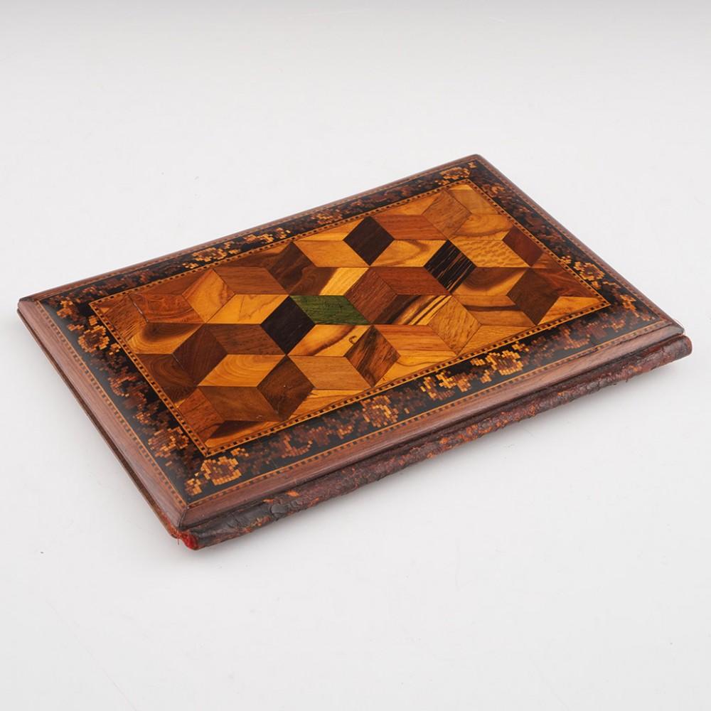 Victorian Tunbridge Ware Leather-Hinged Document Holder c1860 For Sale