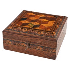 Antique Tunbridge Ware Pillow Top Handkerchief Box c1880