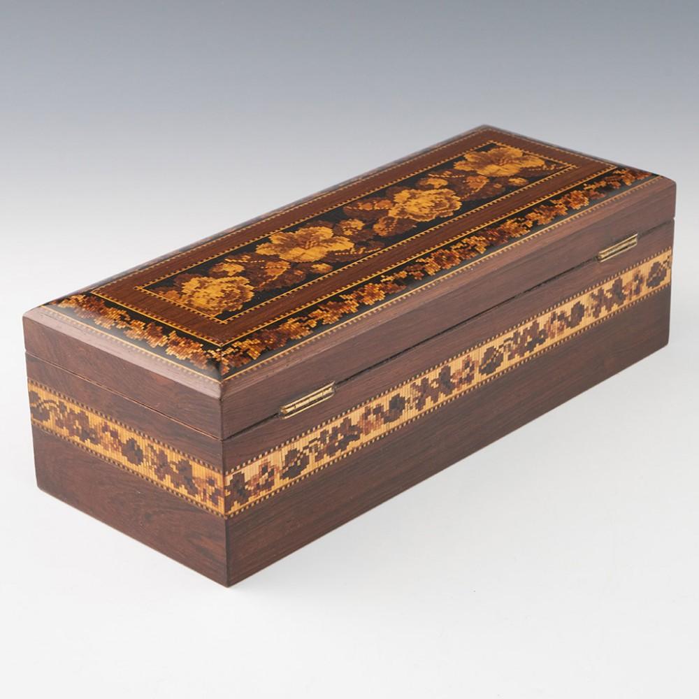 Tunbridge Ware Pillow-topped Glove Box Box with Floral Mosaic, c1865 In Good Condition For Sale In Tunbridge Wells, GB