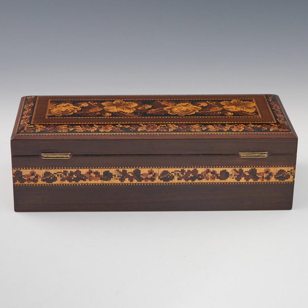 19th Century Tunbridge Ware Pillow-topped Glove Box Box with Floral Mosaic, c1865 For Sale