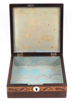 Tunbridge Ware Rosewood Handkerchief Box of Square Form With Center Flowers