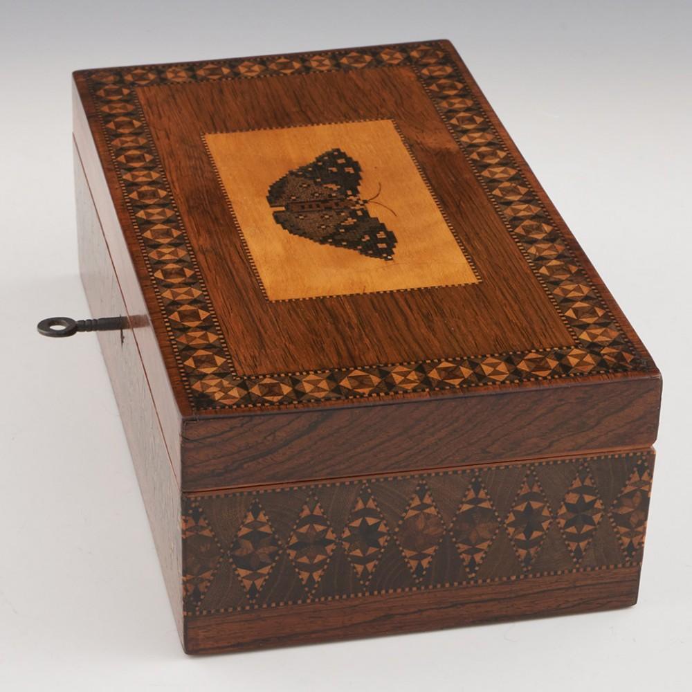 Caja de trabajo de palisandro de Tunbridge Ware c1840 Victoriano en venta