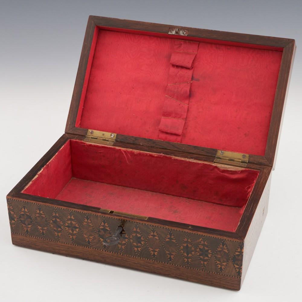 Wood Tunbridge Ware Rosewood Workbox c1840 For Sale