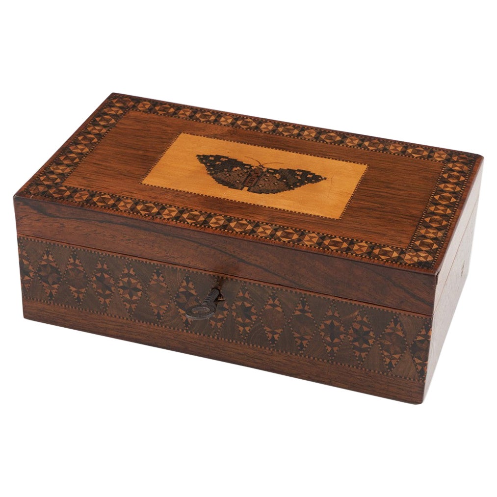 Boîte à ouvrage en bois de rose de Tunbridge Ware vers 1840