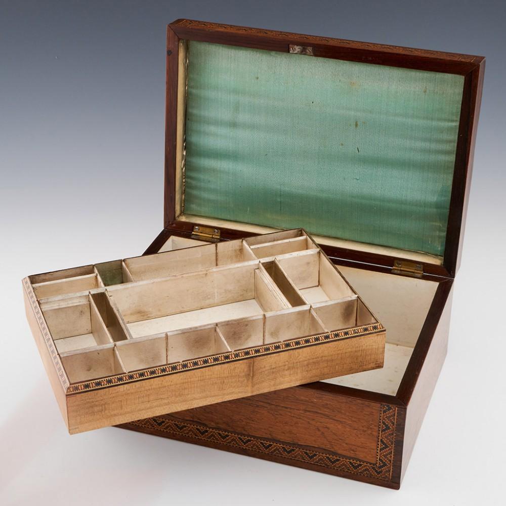 Victorian Tunbridge Ware Sewing Box with Eridge Castle Topographic Mosaic, c1860 For Sale