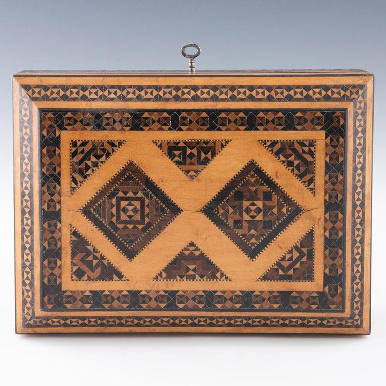Tunbridge Ware Sewing Box with Geometric Stickware c1840 For Sale 3