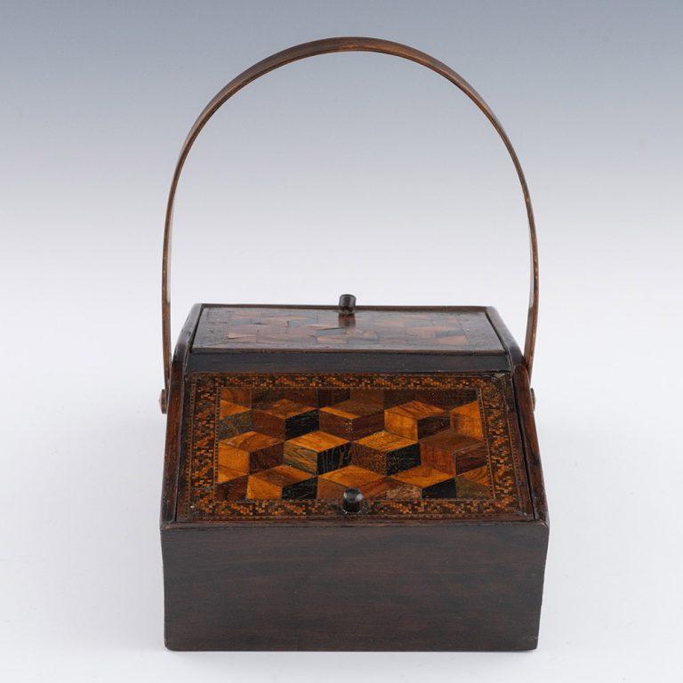 Tunbridge Ware Sewing Box with Swing Handle c1850 In Good Condition For Sale In Tunbridge Wells, GB