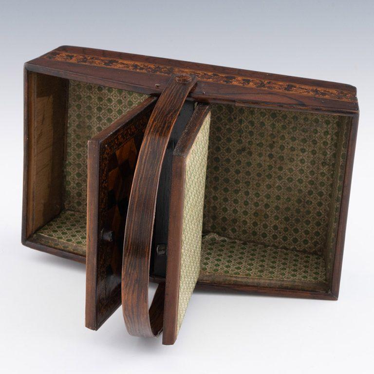 Mid-19th Century Tunbridge Ware Sewing Box with Swing Handle c1850 For Sale