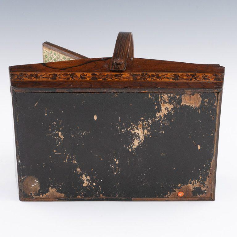 Wood Tunbridge Ware Sewing Box with Swing Handle c1850 For Sale