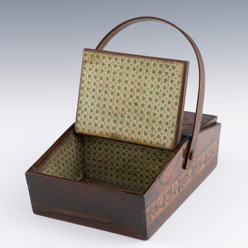 Tunbridge Ware Sewing Box with Swing Handle c1850 For Sale 1
