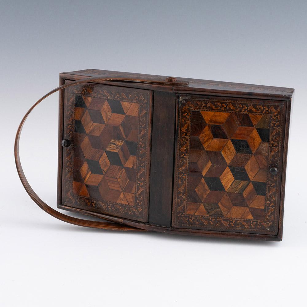 Tunbridge Ware Sewing Box with Swing Handle c1850 For Sale 2