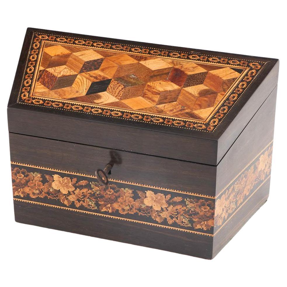 Boîte à papeterie de Tunbridge Ware - Mosaïque cubique et florale en vente