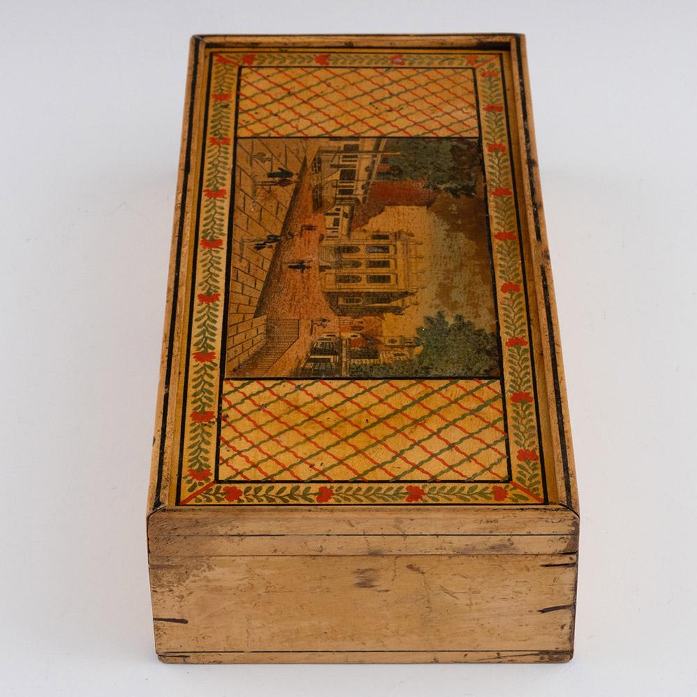 British Tunbridge Ware Stationery Box – Image of the Pantiles c1810 For Sale