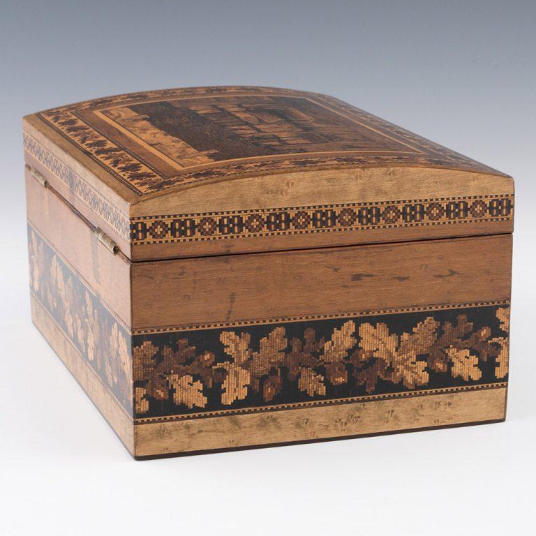 Tunbridge Ware Schreibwarenbox - Mosaik von Shakespeares Geburtshaus um 1870 im Angebot 1