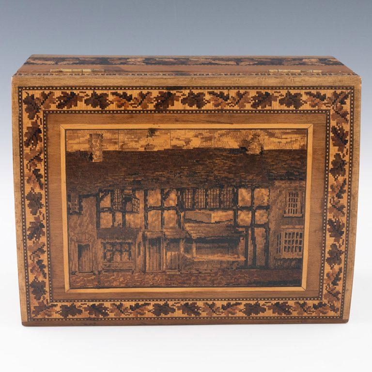 Tunbridge Ware Schreibwarenbox - Mosaik von Shakespeares Geburtshaus um 1870 im Angebot 2