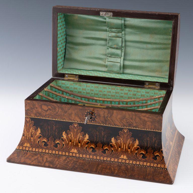 British Tunbridge Ware Stationery Box with Dover Castle Mosaic c1870 For Sale