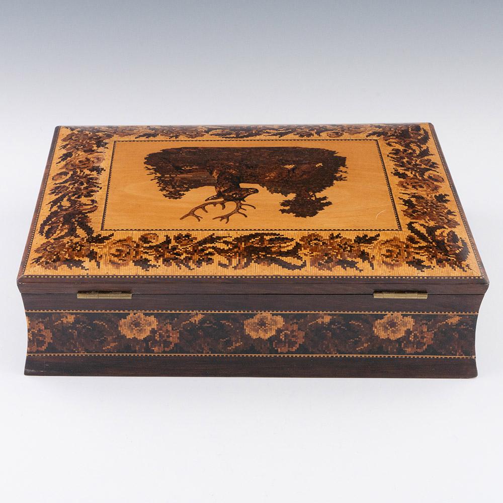 Tunbridge Ware Schreibwarenbox mit Schreibschräge um 1860 (Britisch) im Angebot
