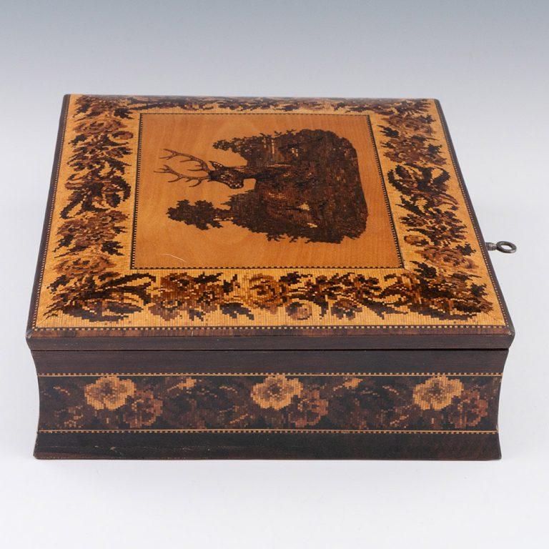 Tunbridge Ware Schreibwarenbox mit Schreibschräge um 1860 im Zustand „Gut“ im Angebot in Tunbridge Wells, GB