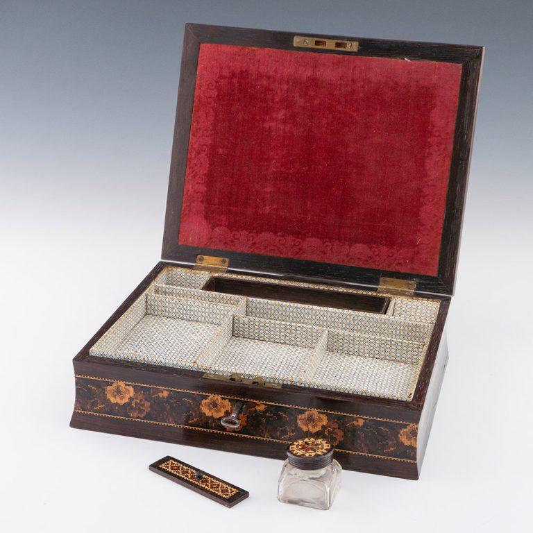 Tunbridge Ware Schreibwarenbox mit Schreibschräge um 1860 im Angebot 1